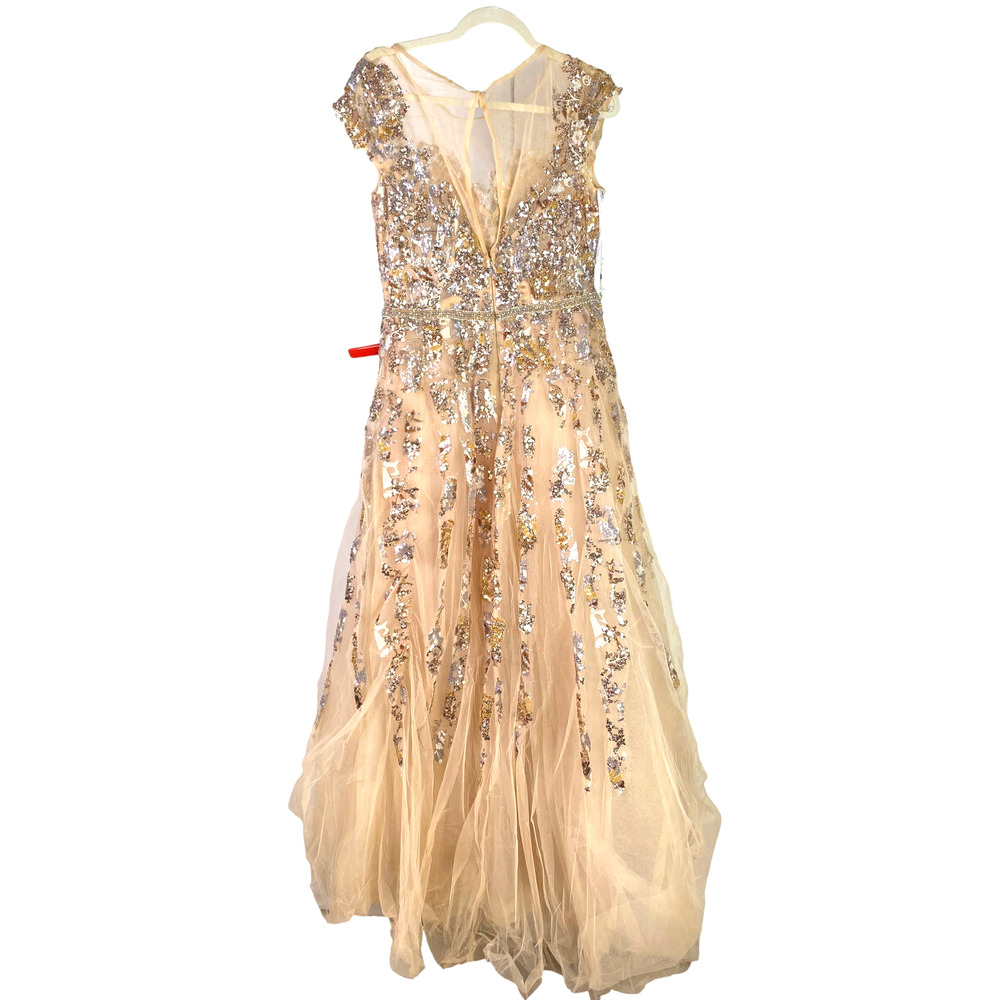 Mac Duggal Sequin CAP SLEEVE chiffon Ball GOWN, Size 10 , nude, 20364 - Picture 5 of 9